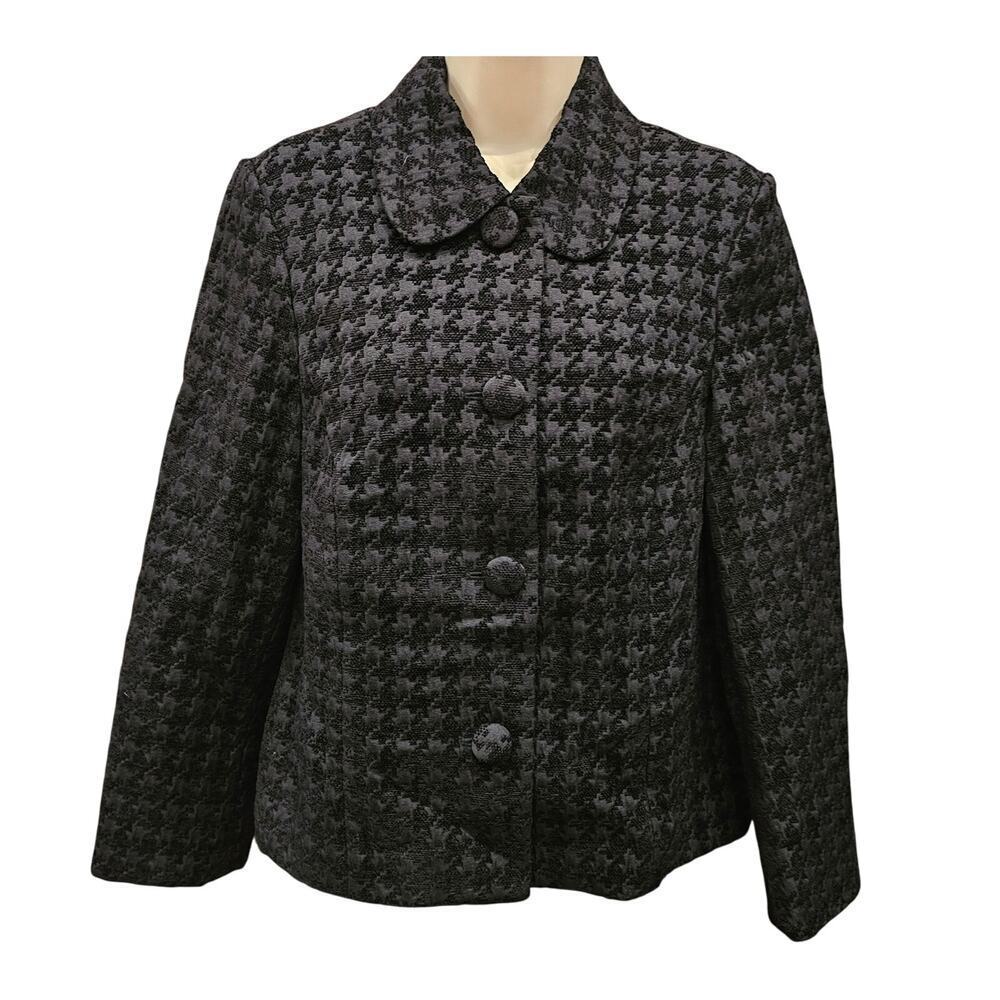 Appleseeds PETITE 10P houndstooth black blazer career business casual EUC +